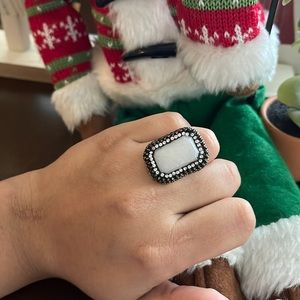 Adjustable Gold and White Stone Ring